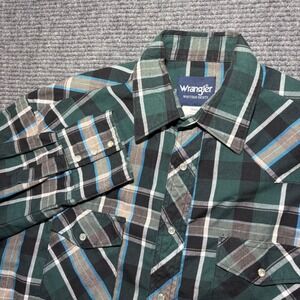 Wrangler Western Shirt Mens 16x36 Green Plaid Pearl Snap Long Sleeve 71125CP